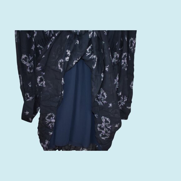 LoveShackFancy Dress Size Small Blue Floral Zayden asymmetrical tiered mini - Picture 10 of 14
